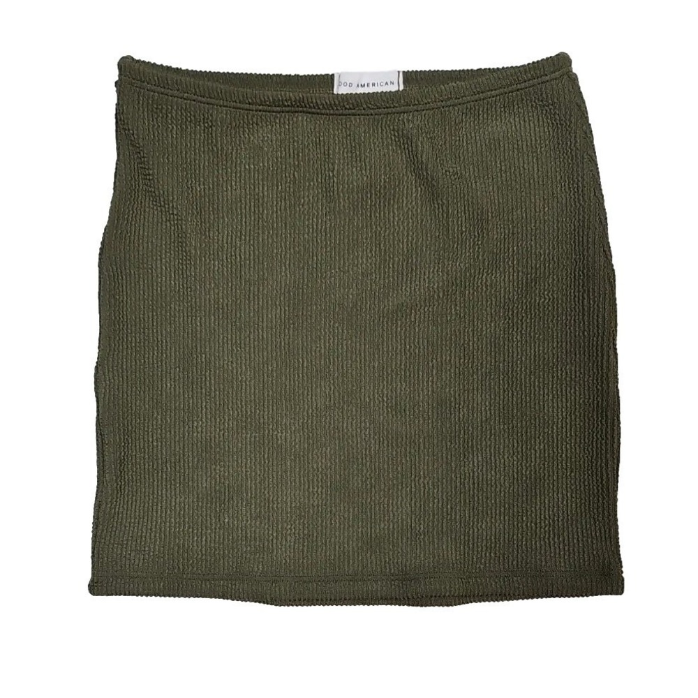 Good American Always Fits Green Ribbed Mini Skirt Elastic Waist‎ Size 0-00 NWOT